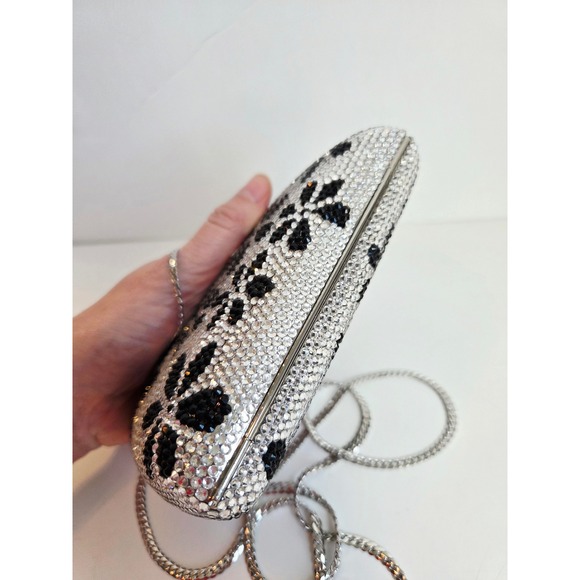 Dolli Crystal Embellished Clutch Evening Bag Shoulder Floral‎ Black Silver Mini